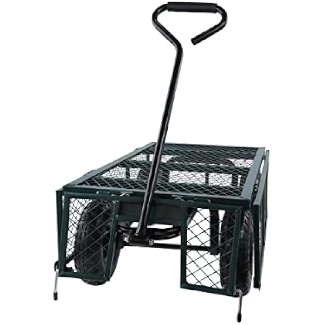 MOUNTALL Utility Steel Garden Cart Trolley 350kg Heavy Duty Black Mesh Gardeners Wagon, Folding Sides, 10 inch Pneumatic Tyres, Outdoor Cart for Gardening, Festivals, Camping