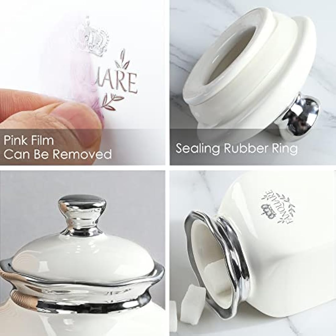 fanquare 3 Pieces Porcelain Storage Jar with Lid, Off White Coffee Tea Sugar Canister, Decorative Storage Jar for Biscuits, Spices