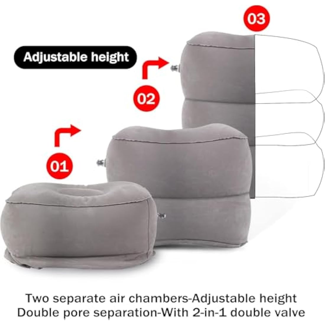 DAWNTREES Inflatable Foot Rest Pillow 2 Pack - Adjustable Height Travel Footrest for Airplane, Car, Office & Home - Portable Blow Up Foot Cushion with Easy-Carry Strap, Lightweight Ergonomic Support