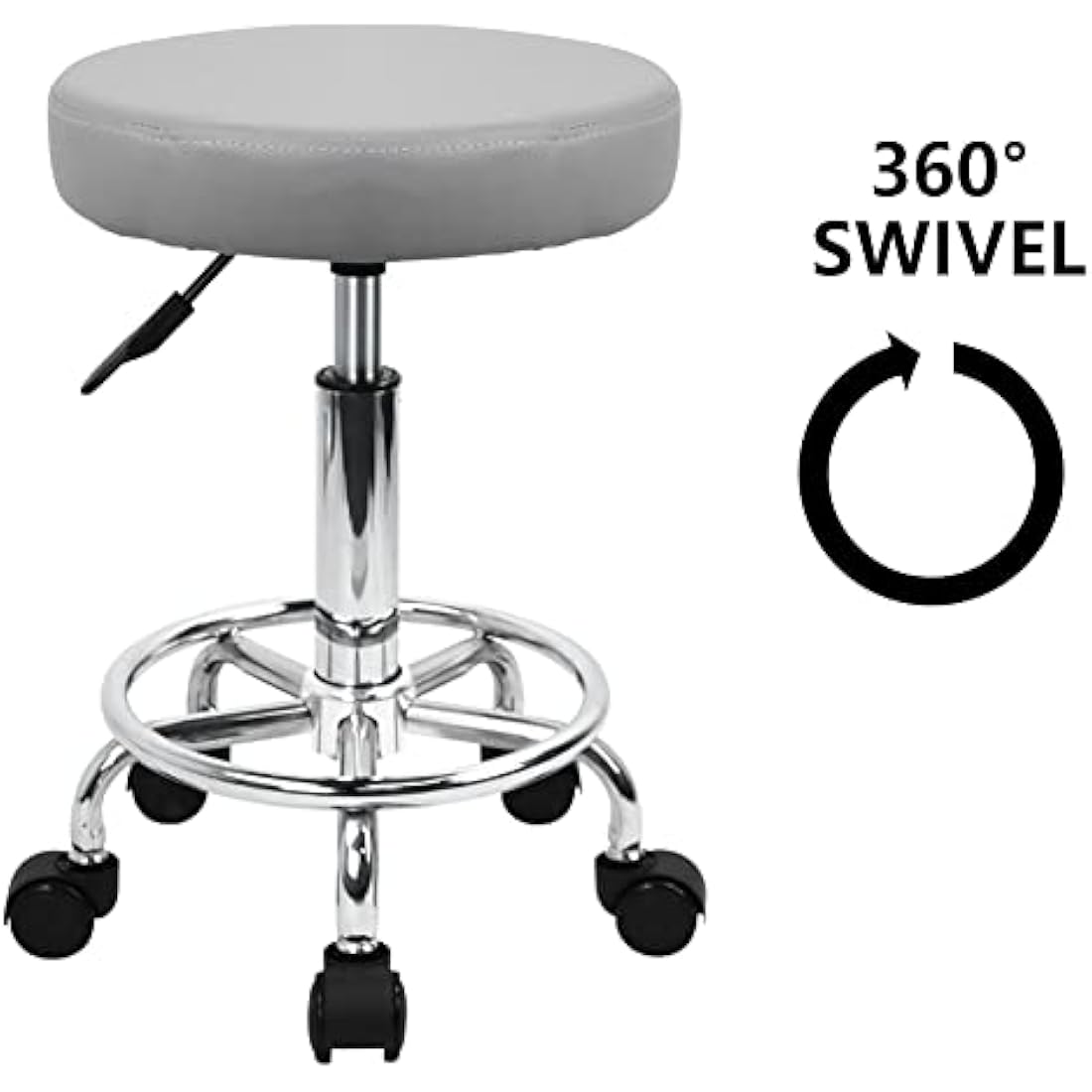 KKTONER PU Leather Round Rolling Stool with Foot Rest Swivel Height Adjustment Spa Drafting Salon Tattoo Work Office Massage Stools Task Chair Small (Gray)
