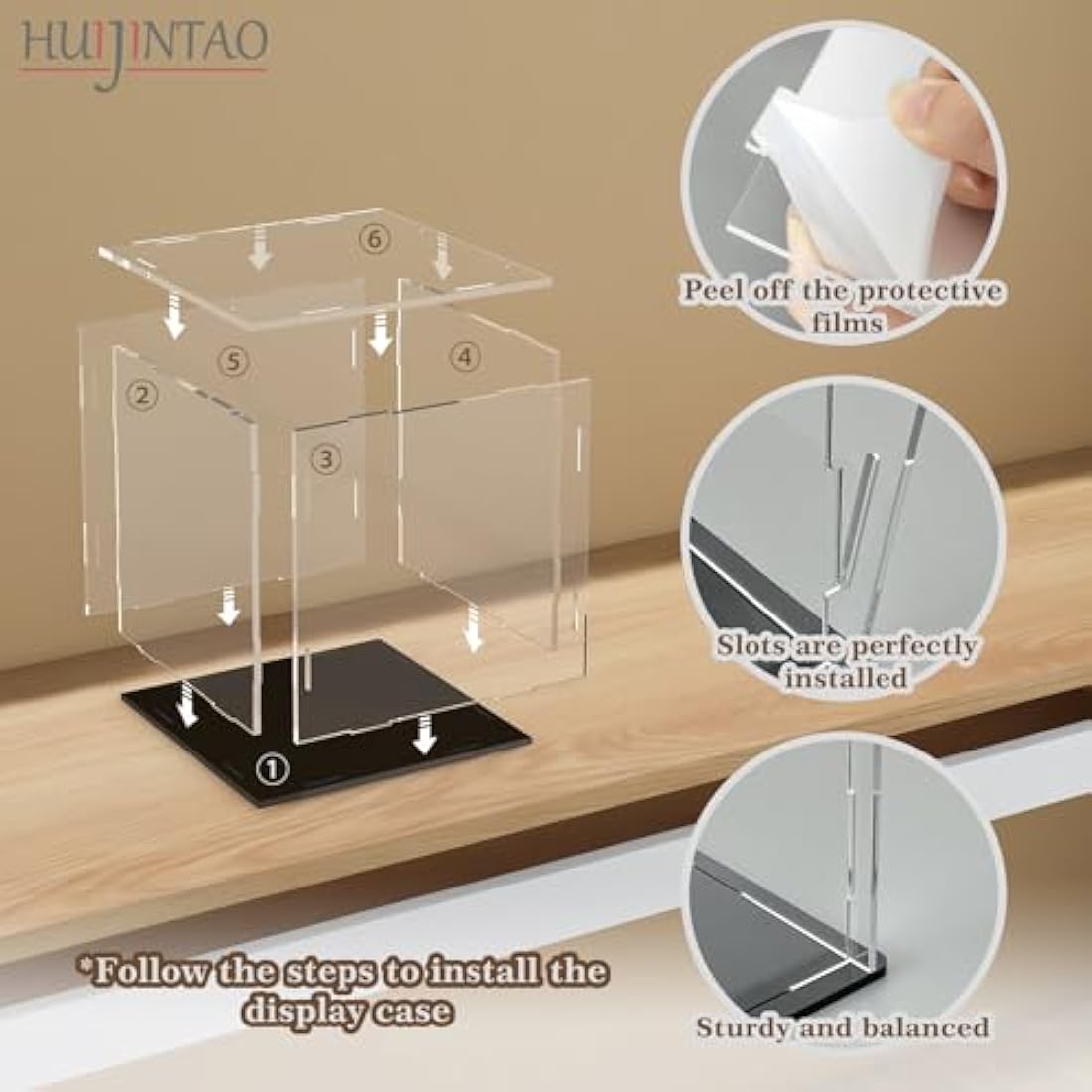 HUIJINTAO Clear Acrylic Display Case Countertop Box Cube Organizer Stand Dustproof Protection Showcase for Action Figures/Toys/Collectibles(10x10x10inch;25x25x25cm)