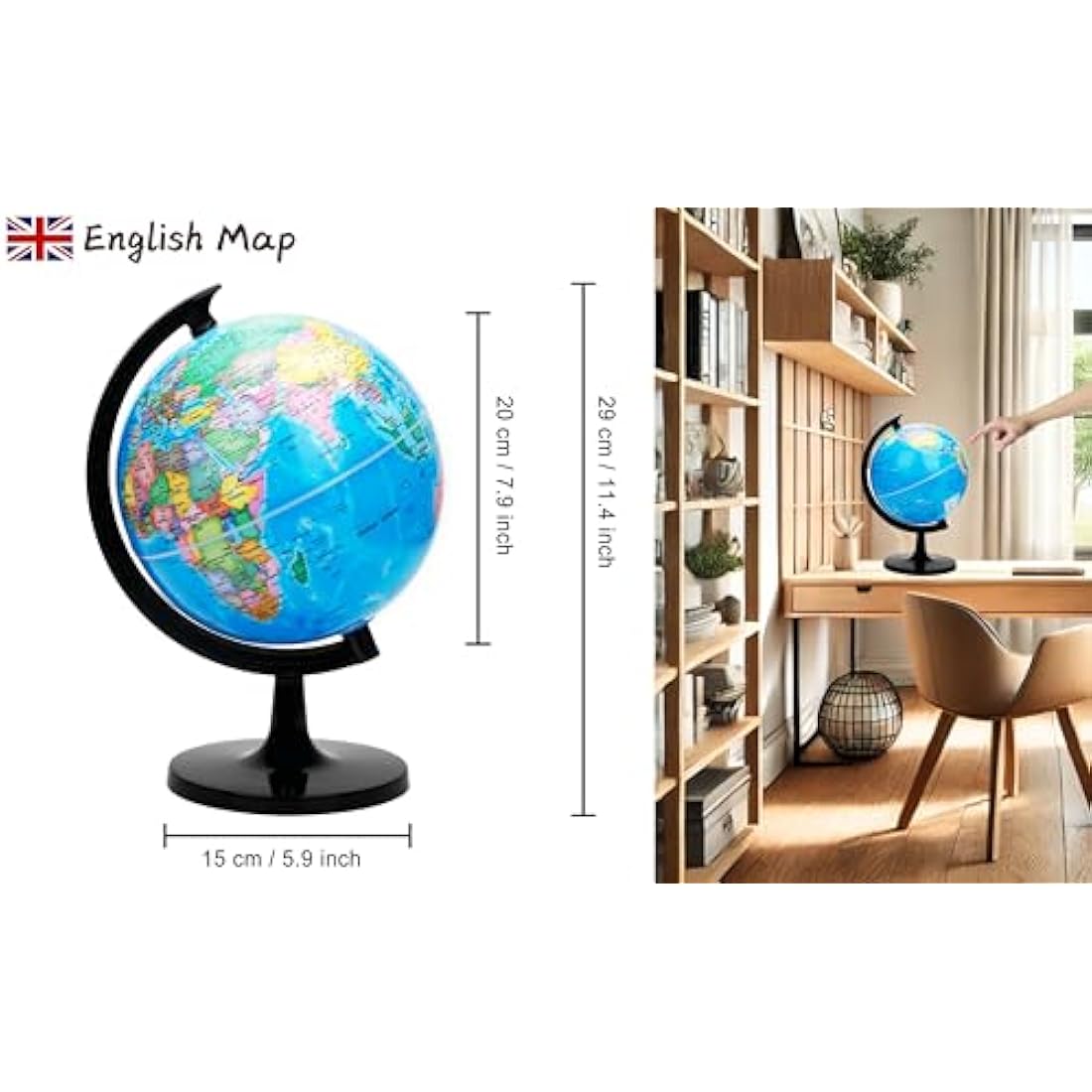 Exerz 20cm World Globe Educational - Swivel Rotating Earth Globe - Political Map English - Diameter 20cm (Engish)