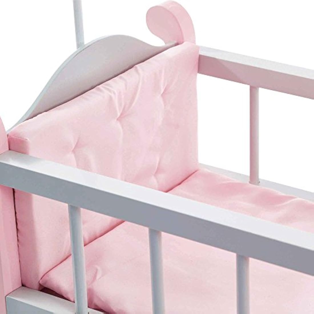 Olivia's Little World Polka Dot Princess Wooden Baby Doll Crib with Storage Underneath, Cushions, and Mobile, Grey/Pink