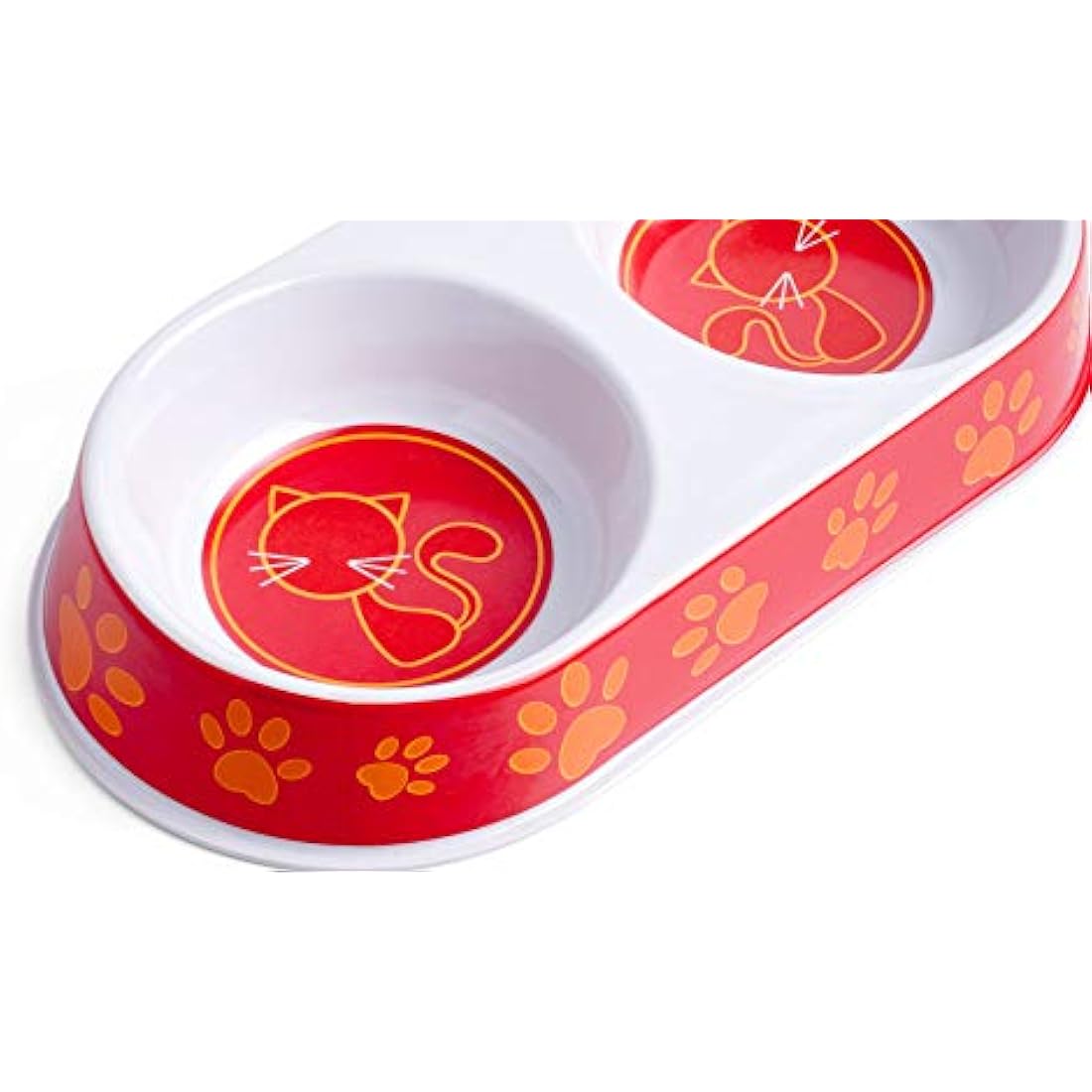 Petface Melamine Double Cat Food and Water Bowl, Orange, Red