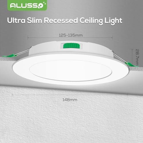 LED Recessed Ceiling Lights, 10W Dimmable Spotlights 28.7mm Ultra-Slim, 3000K Warm 4000K Neutral 6500K Cool Adjustable, Φ125-135mm Cutout, Round Downlights for Bathroom Kitchen Living Room, Pack of 6