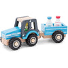 New Classic Toys 11942 Wooden Tractor with Trailer and Milk Bottles for Children 18 Months and Up Boys and Girls Baby Gifts, Blue