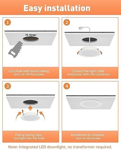 Tomosu LED Downlights for Ceiling Warm White 2700K 5W 450LM, AC 220-240V, Cut Φ75-90mm, 24mm Ultra Slim LED Recessed Ceiling Lights, IP44 Spotlights for Bathroom, 20 Pack