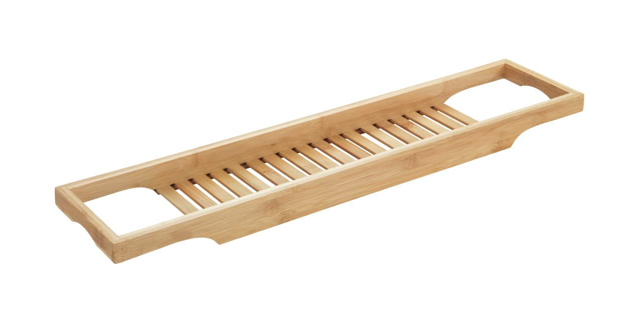 WENKO Bambusa Bath Tray Made Bamboo with Practical Storage Space for Bathroom Utensils, Spacious Bath Attachment, Sustainable Bath Mat, 70 x 4.5 x 16