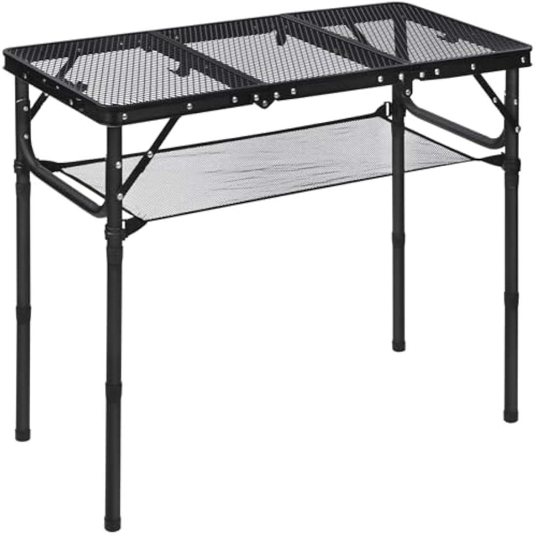 REDCAMP 2.8ft Folding Camping Table for Outside, Lightweight Aluminum Portable Folding Table for Cooking BBQ, Metal Grill BBQ Table Easy to Assemble with Adjustable Heights Legs,Black 87cm x 40cm