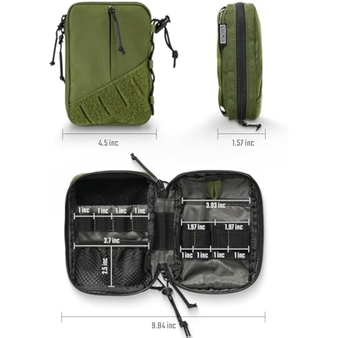 TACTICAL GEEK Block E4.0 EDC Compact Waist Pouch, Utility Pocket Organizer with Elastic Cord, Nylon Dual-Directional Zippers Tool Pouch, Multi-Purpose Small Gadget Organization for Daily Carry, Green
