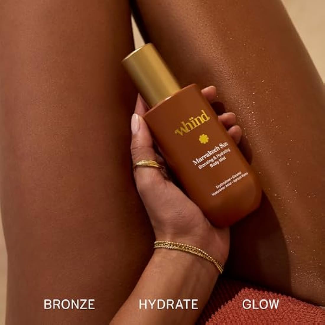 whind Marrakech Sun Bronzing & Hydrating Self Tanning Body Mist – Lightweight Liquid Glow Bronzing Spray, Instant Tan Glow Serum for Body with Hyaluronic Acid & Glycerin for a Natural Tan – 200ml