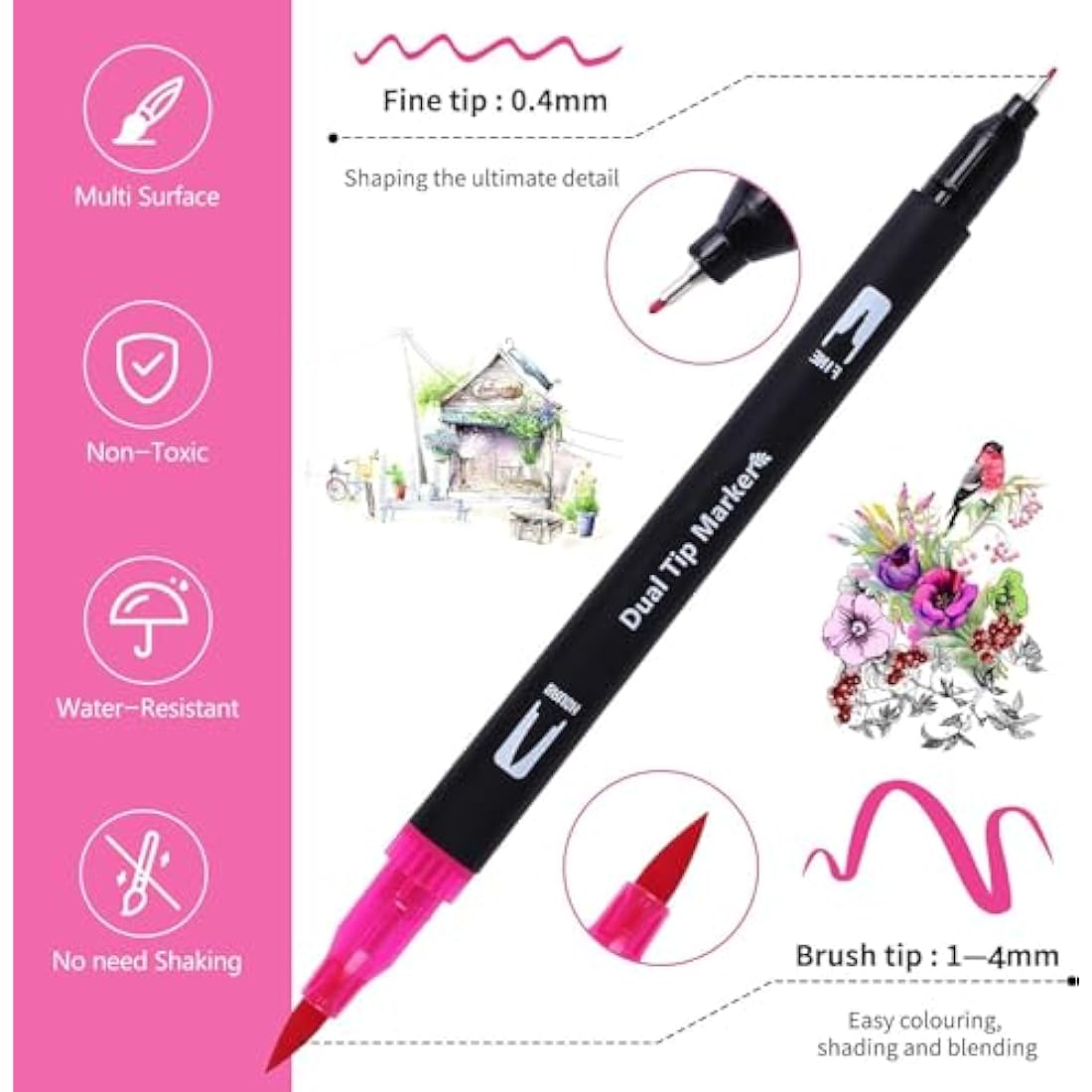 BEMAYSZ 108 Colours Dual Tip Colouring Brush Felt Tip Pens, Pens for Adult Adults and Kids Colouring Books Calligraphy Drawing Painting Sketching Highlighting
