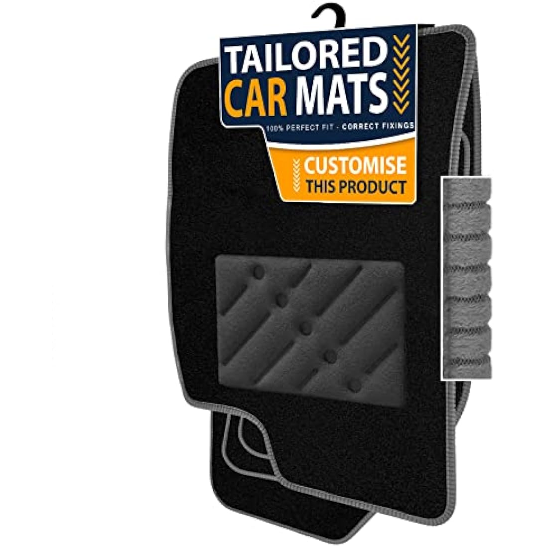 Car Mats FOR Nissan Juke 2010-2019 Black Carpet - Grey Ribbed Trim - Black Rectangle Heel Pad [SAPP-1308]