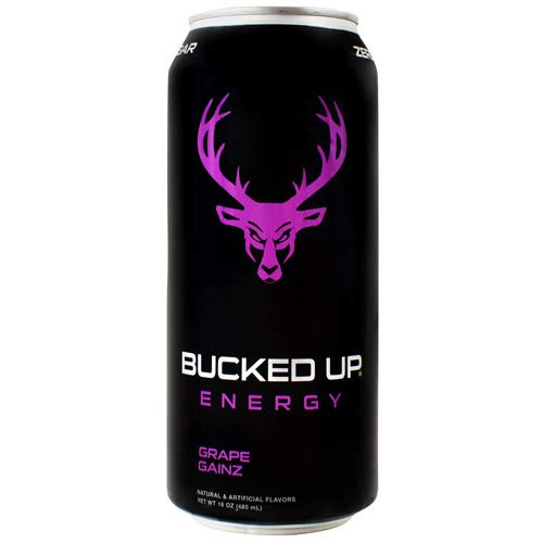 Extreme Energy Bucked Up Energy 2021 Flavors Zero Sugar Energy Drinks 16 Ounce Cans (Grape Gainz, 4 Cans)