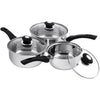 Supreme Vision SS2501 3pc Stainless Sauce pan Set with Glass Lids, Stainlees Steel, 41 x 27 x 5.5 cm