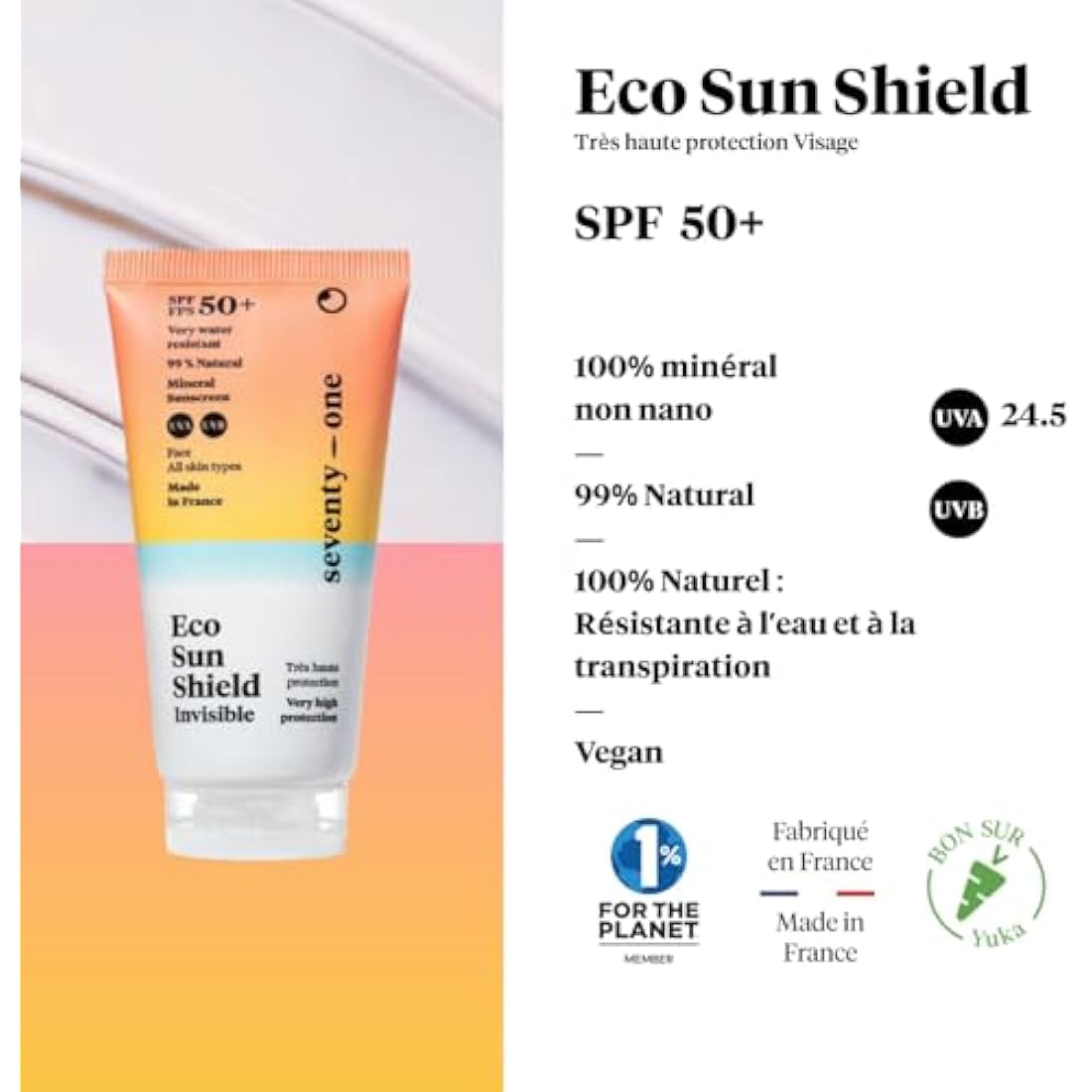 SeventyOne Percent | Eco Sun Invisible Spray SPF 50+ | Very High Sun Protection Body | UVA 25 | Vegan | Very Waterproof | 100% Mineral Filters - 99% Natural | Made in France | 100 ml