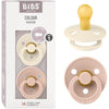 BIBS Colour Soother 2-Pack, BPA Free Dummy Pacifier, Round Nipple. Natural Rubber Latex, Size 1 (0-6 Months), Ivory/Blush