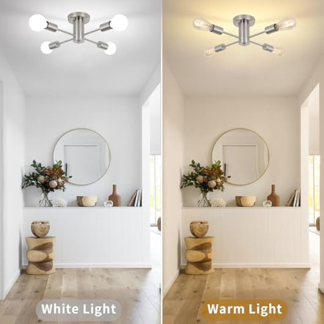 QAREHL Sputnik Ceiling Lights Living Room, 4 Lights Modern Chrome Ceiling Lights Mid Century Industrial Sputnik Chandelier for Bedroom, Kitchen, Dining Room, Hallway, Lounge