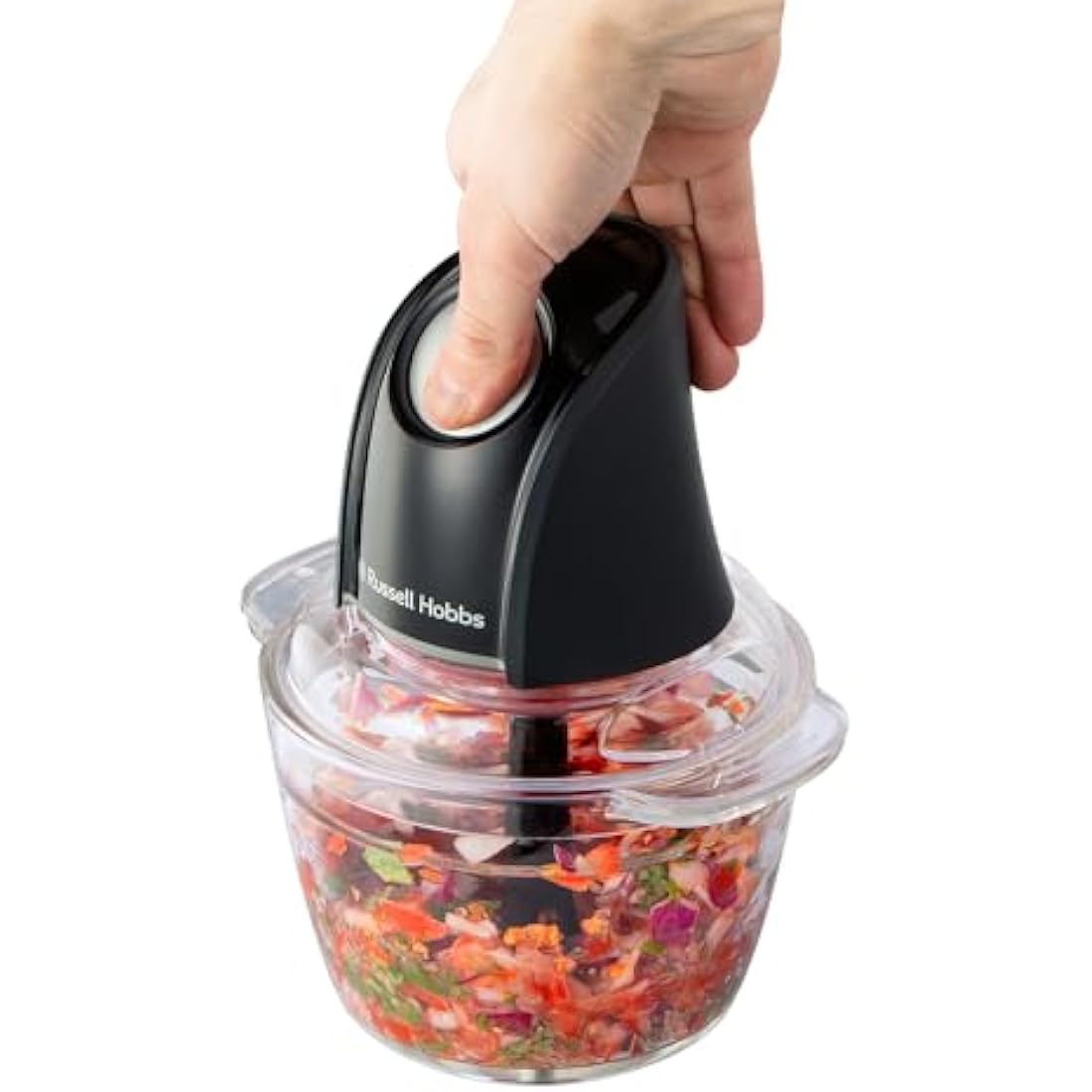 Russell Hobbs Food Processor [Mini Chopper] Electric Dicer (For Vegetables, Fruit, Meat, Garlic, Onion, 1L Bowl, Dishwasher Safe, 2 Speeds,Stainless Steel Blades, 350 peak power) Matte Charcoal 27131