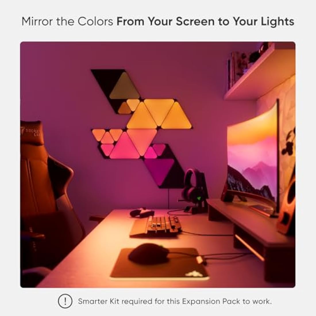nanoleaf Shapes Ultra Black Mini Triangle Expansion Pack, 10 Additional Smart Light Mini Panels LED RGBW - Modular Wi-Fi Colour Changing Wall Lights, Works with Alexa Google Assistant Apple Homekit