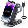 GEEKERA Wireless Charger, 3 in 1 Wireless Charging Station for iPhone 16/15/14/13/12/11/Pro Max/XS/XR/X, Watch Charger Stand for Apple Watch 10/Ultra/9/8/7/6/5/4/3/2/SE, AirPods 4/Pro/3/2-Carbon Black