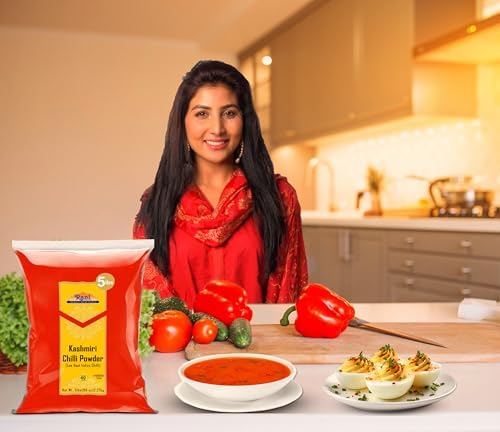 Rani Kashmiri Chilli Powder (Deggi Mirch, Low Heat) Indian Spice 80oz (5lbs) 2.27kg Bulk All Natural | Salt-Free | Kosher | Vegan | Gluten Friendly | Perfect for Deviled Eggs & Other Low Heat Dishes