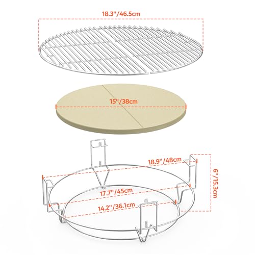 Onlyfire GCG-8552 Cooking System (2xGrates, 1xRack, 2xHeat deflectors) Fits for Ceramic Grill, Compatible for Large Big Green Egg, Kamado Joe Classic,