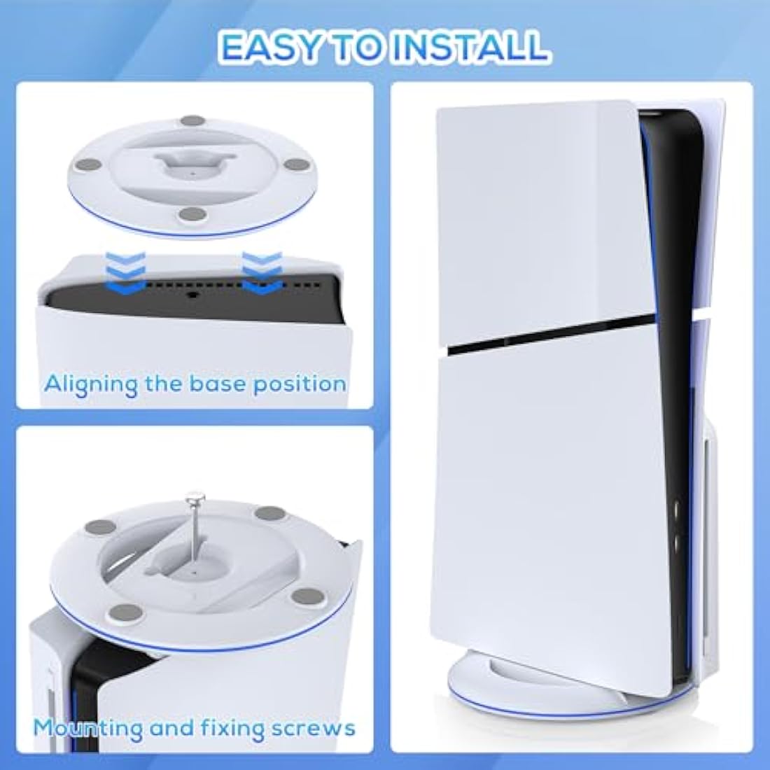 Auarte Vertical Stand for PS5 Slim Disc & Digital New Console, Base Stand Holder for PS5 Slim Accessories with Anti-slip Pad, Sturdy and Solid
