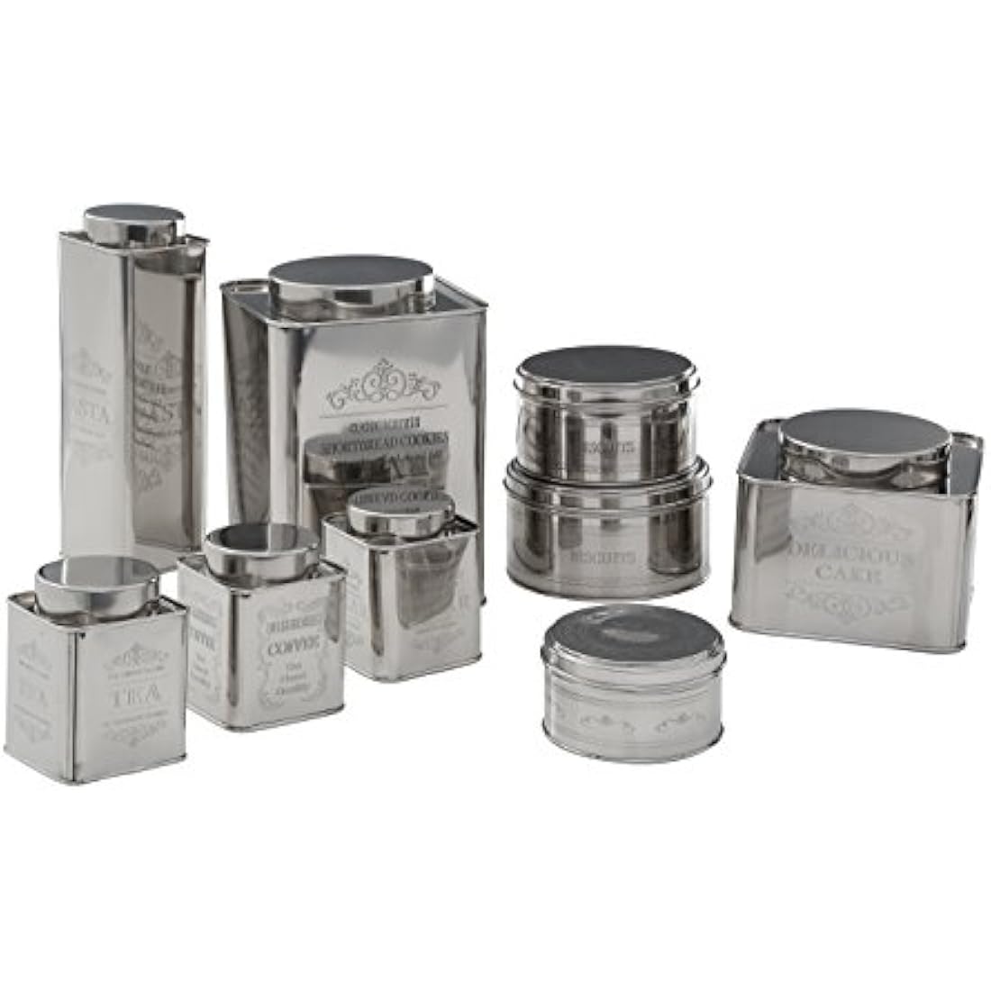 Premier Housewares Coffee Tea Sugar Set Stainless Steel Sugar Tea And Coffee Containers Grey Tea Coffee And Sugar Canisters Set Set of Three 12x10x10, Silver