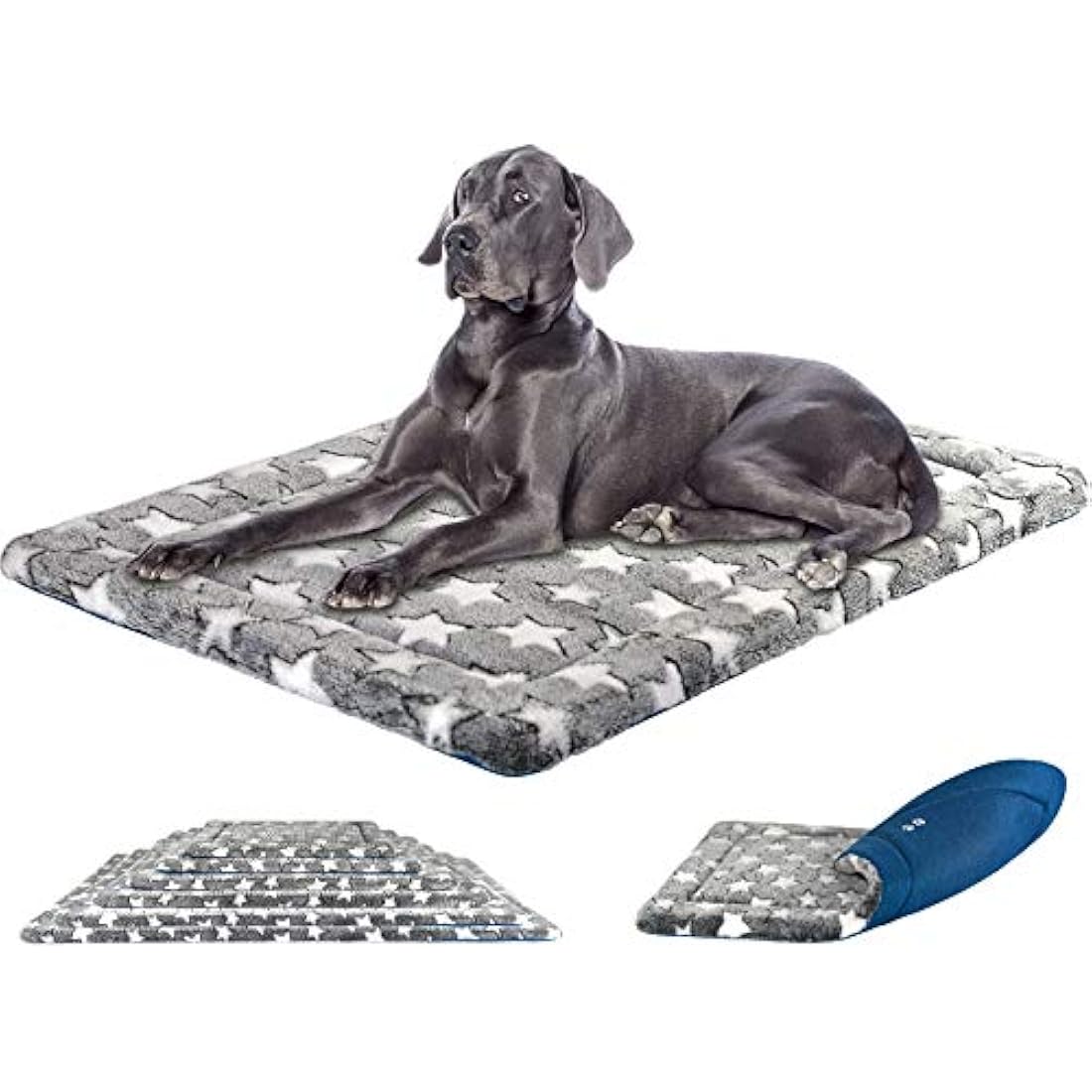 KROSER Dog Bed Mat Reversible Cool & Warm 137x84cm Crate Mat Machine Washable High Density Foam, Extra Large Dog Pad, Grey Blue