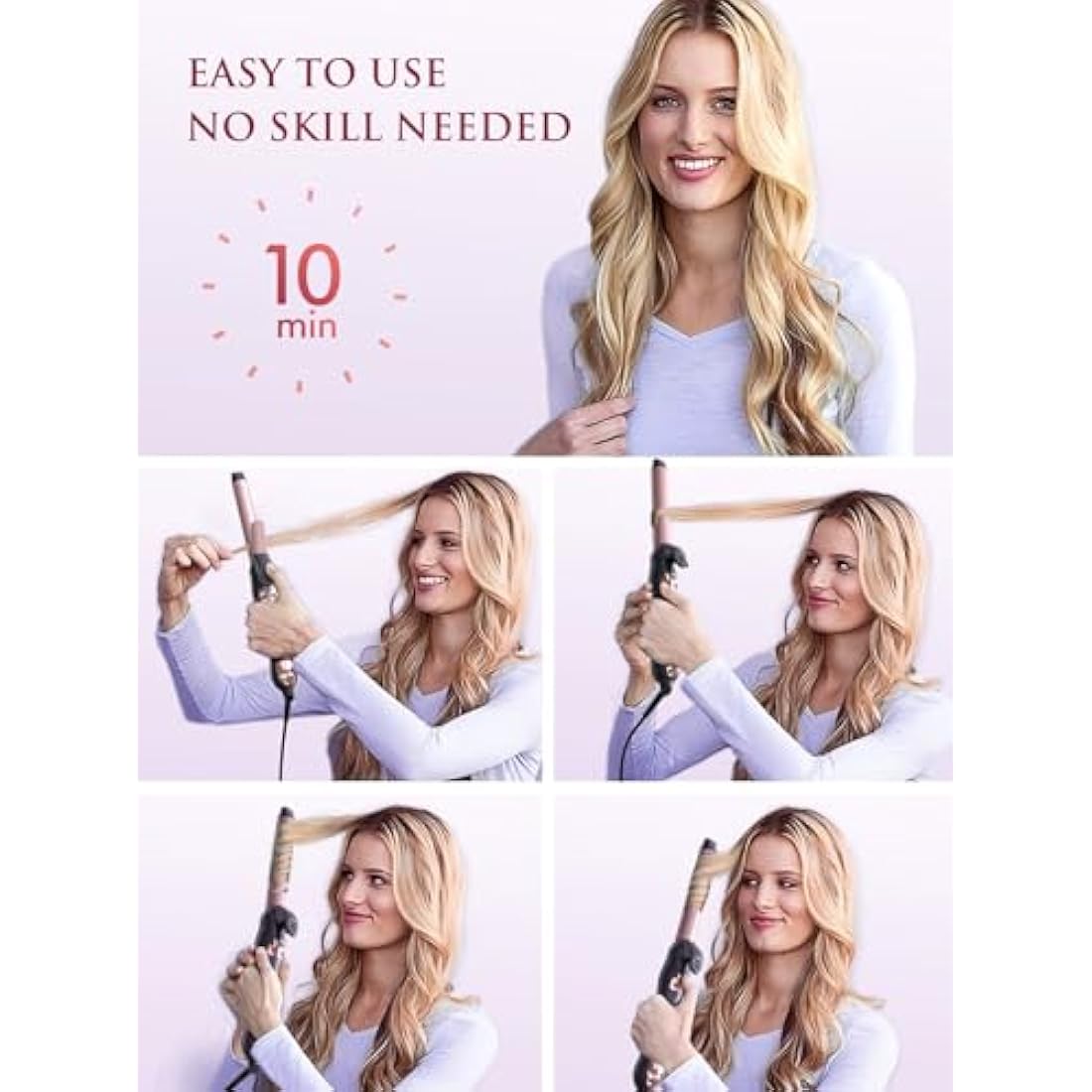 LANDOT Automatic Rotating Curling Tongs: 25mm Easy-to-use Auto Hair Curling Iron Curler - Spin Curling Wand Long Barrel for Salon Quality Curls and Waves - 5 Temp Settings fit All Hair Types