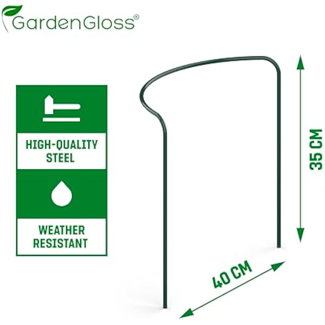 GardenGloss Shrub Supports (10 pcs) - Semicircular 35cm x 40cm - Dark Green Coated Steel Plant Support
