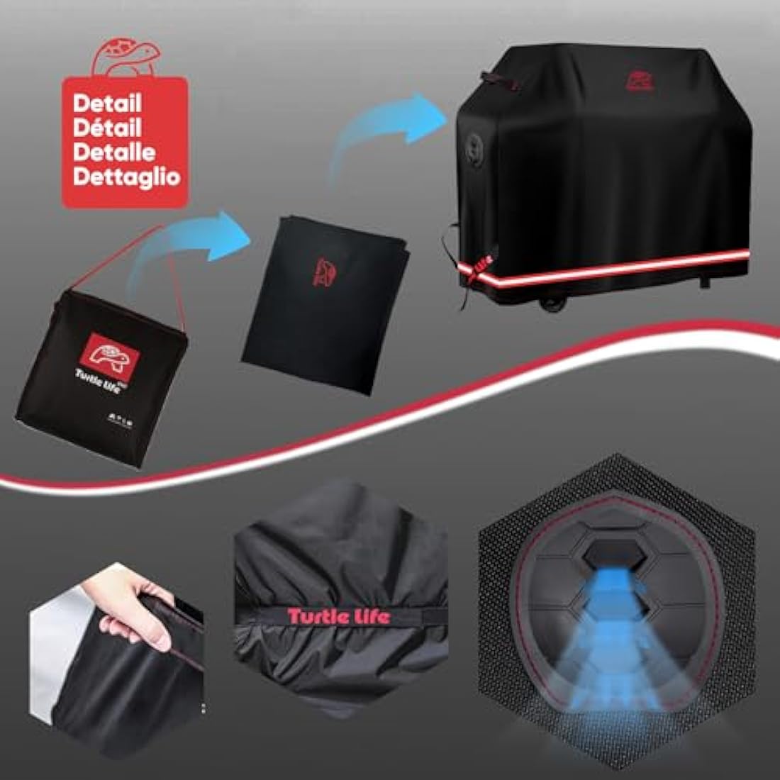 Turtle Life BBQ Grill Cover, 54 Inch Heavy Duty Waterproof 3-4 Burner Barbecue Gas Grill Covers for Weber Spirit Char-Broil Performance and Signature, No Fading Within 2 Years, Black，136x70x114cm