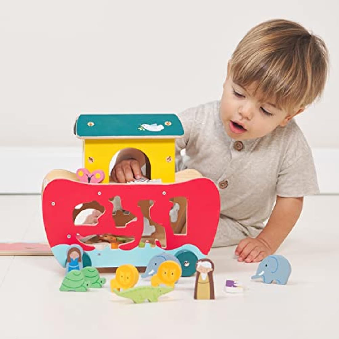 Tender Leaf Toys Noah's Shape Sorter Ark - Wooden Animal Shape Sorting Game