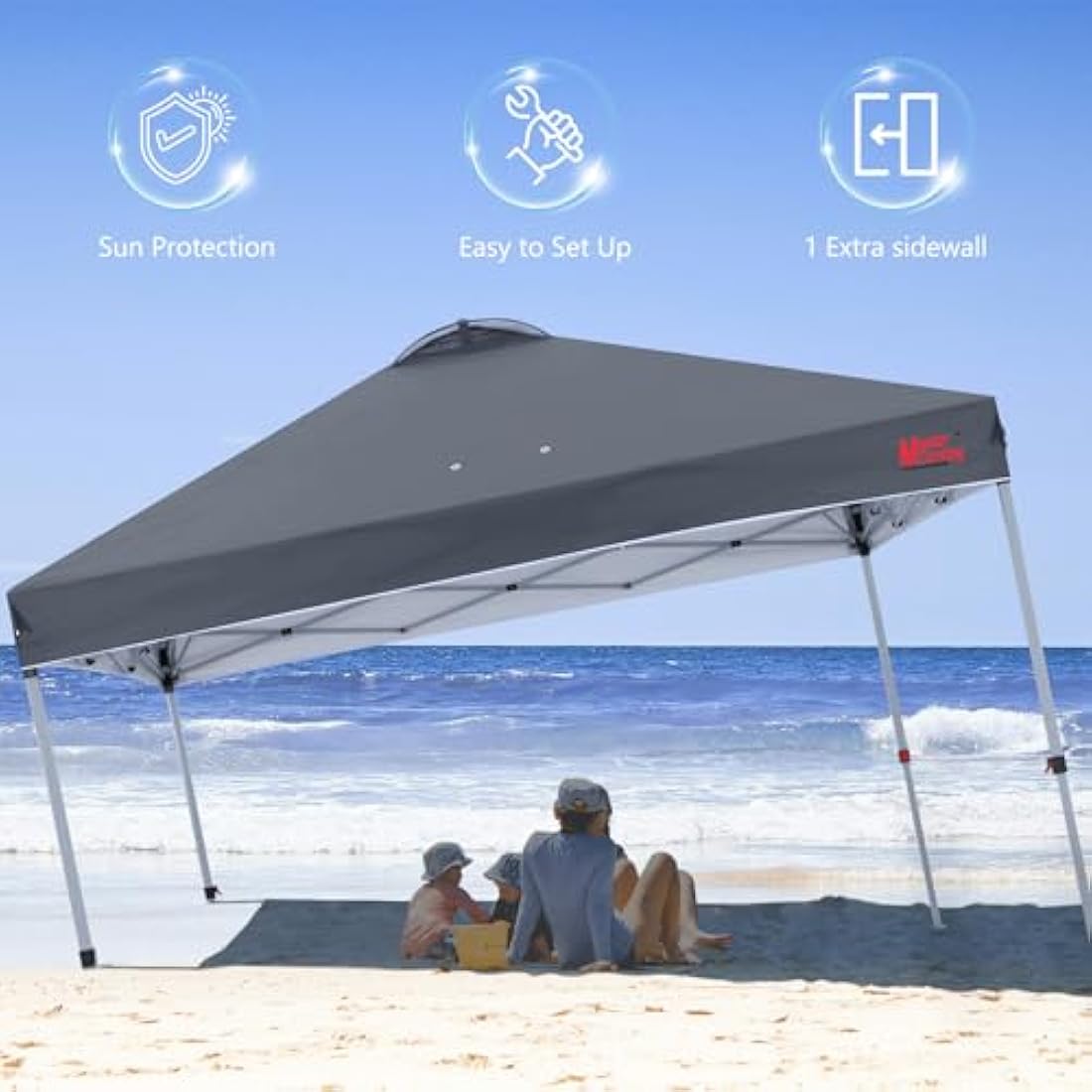 MASTERCANOPY Durable Ez Pop-up Gazebo Tent with 1 Sidewall (3x3M,Dark Grey)