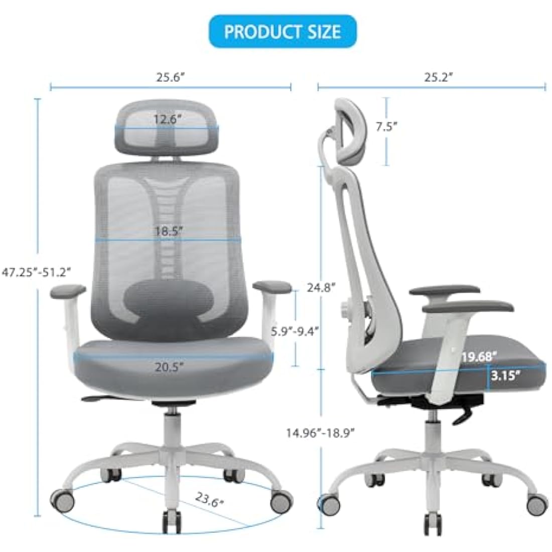 Magic Life Ergonomic Office Chair, 4 Gear Adjustable Home Desk Chair,Adjustable Lumbar Support with Thickened Cushion,3D Headrest & Comfortable Armrest Computer Chair