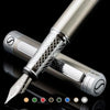 Scriveiner Stainless Steel Fountain Pen - Stunning Luxury Pen with Steel Finish, Schmidt Nib (Medium), Best Pen Gift Set for Men & Women, Professional, Executive Office, Nice Designer Pens