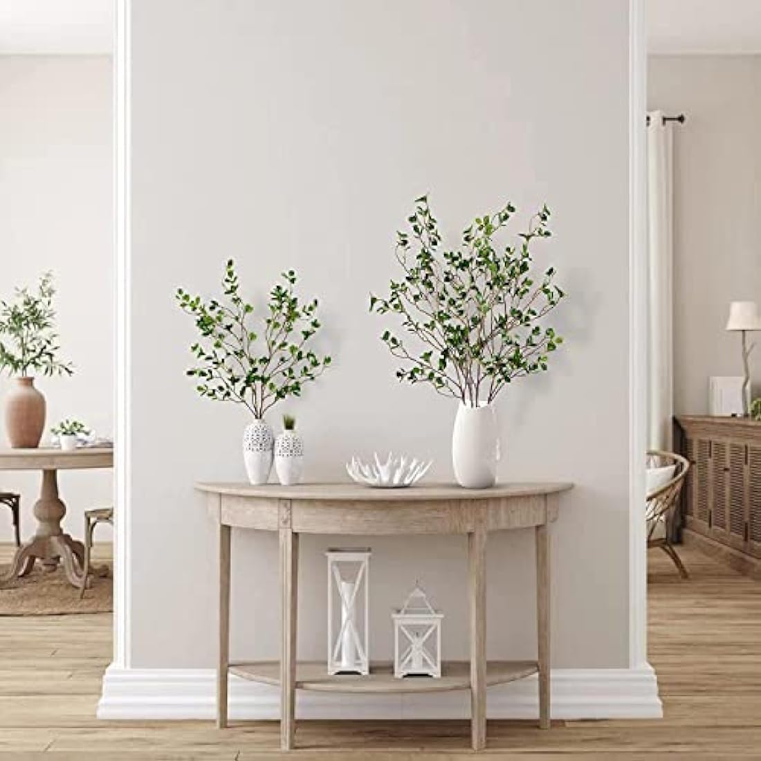 Dremisland 3Pcs Artificial Ficus Branches Faux Leaf Spray 43.3inch Artificial Greenery Stems Green Eucalyptus Branches Fake Ficus Twig Plants Bushes Shrubs for Vase Filler Home Wedding Office Decor