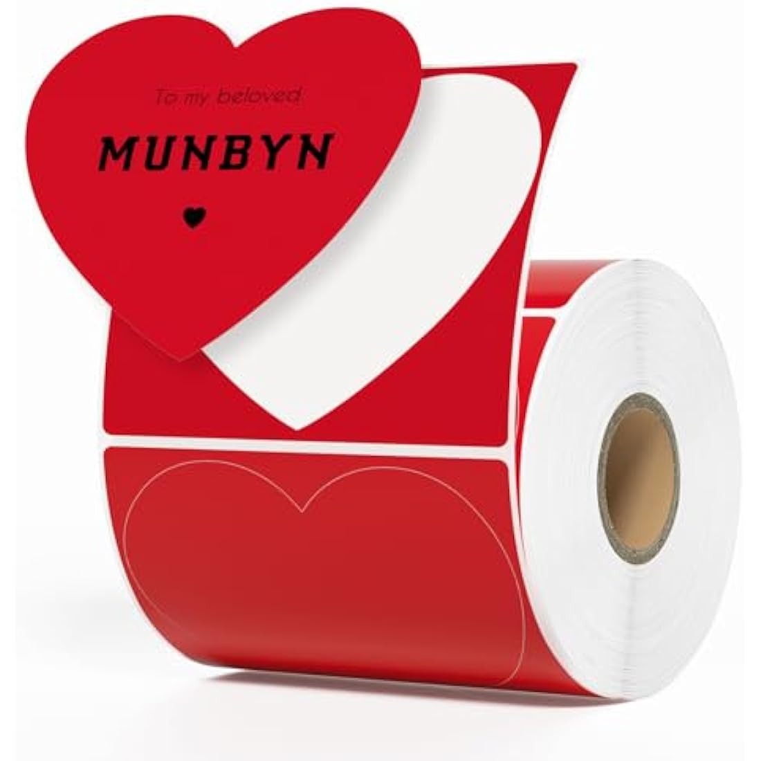 MUNBYN 76x76mm Heart Thermal Stickers, Heart Shaped Adhesive Sticker Labels, Red Love Thermal Labels for Gift, Wedding, Anniversary, Valentine's Day, Small Business 400 Sheet/Roll