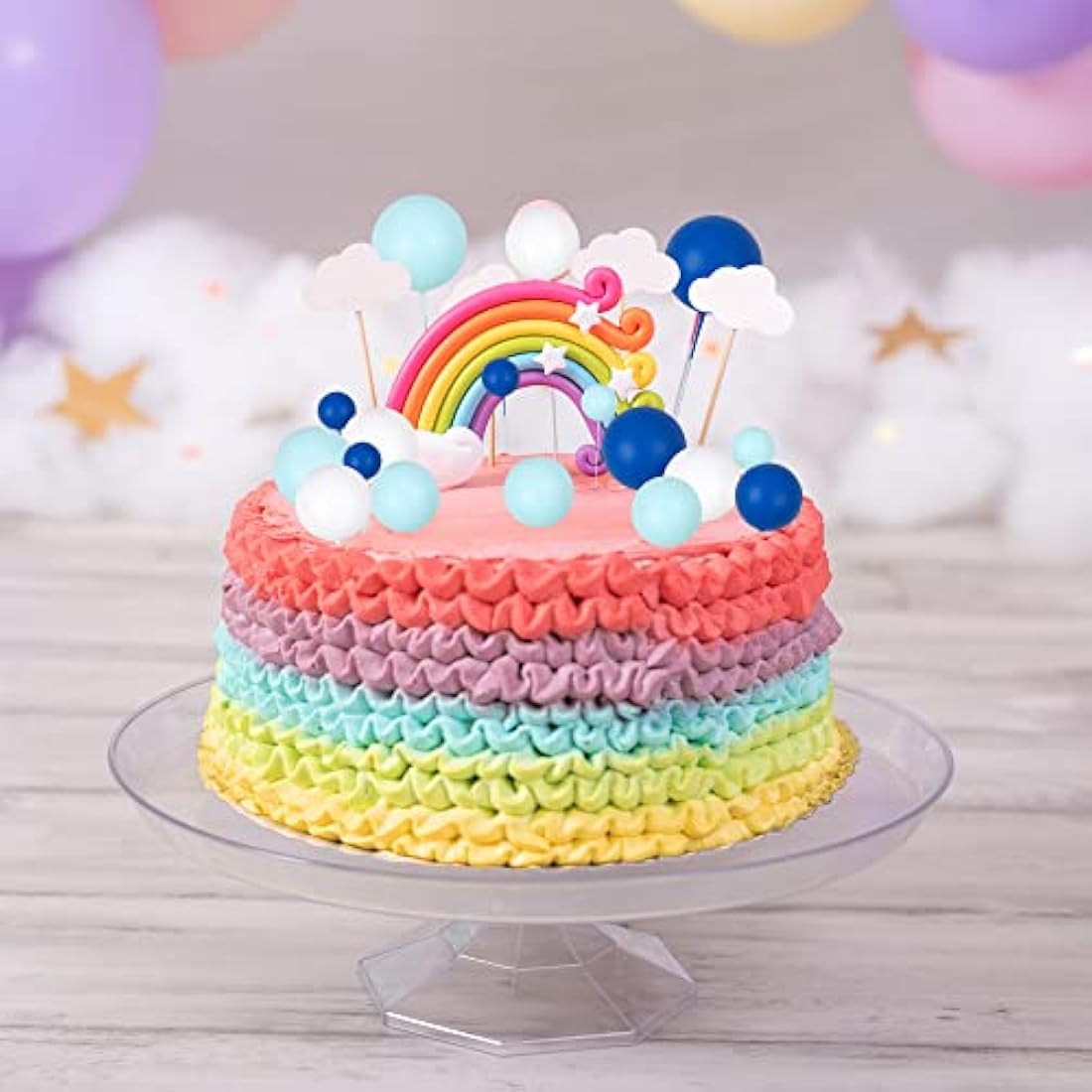 Gyufise 30Pcs Ball Cake Picks Colorful Ball Shaped Cake Topper Mini Balloons Pearl Balls Cupcake Picks Ball Cake Insert Topper for Birthday Party Wedding Decoration Supplies Blue White Dark Blue