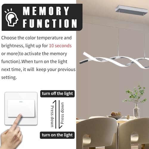 Mikeru Modern Wave Pendant Light, 120cm Dining Table Lights 3000K/4500K/6500K Dimmable 10% to 100% Height Adjustable Island Lighting 1cm to 150cm Chrome LED Chandelier for Living Room