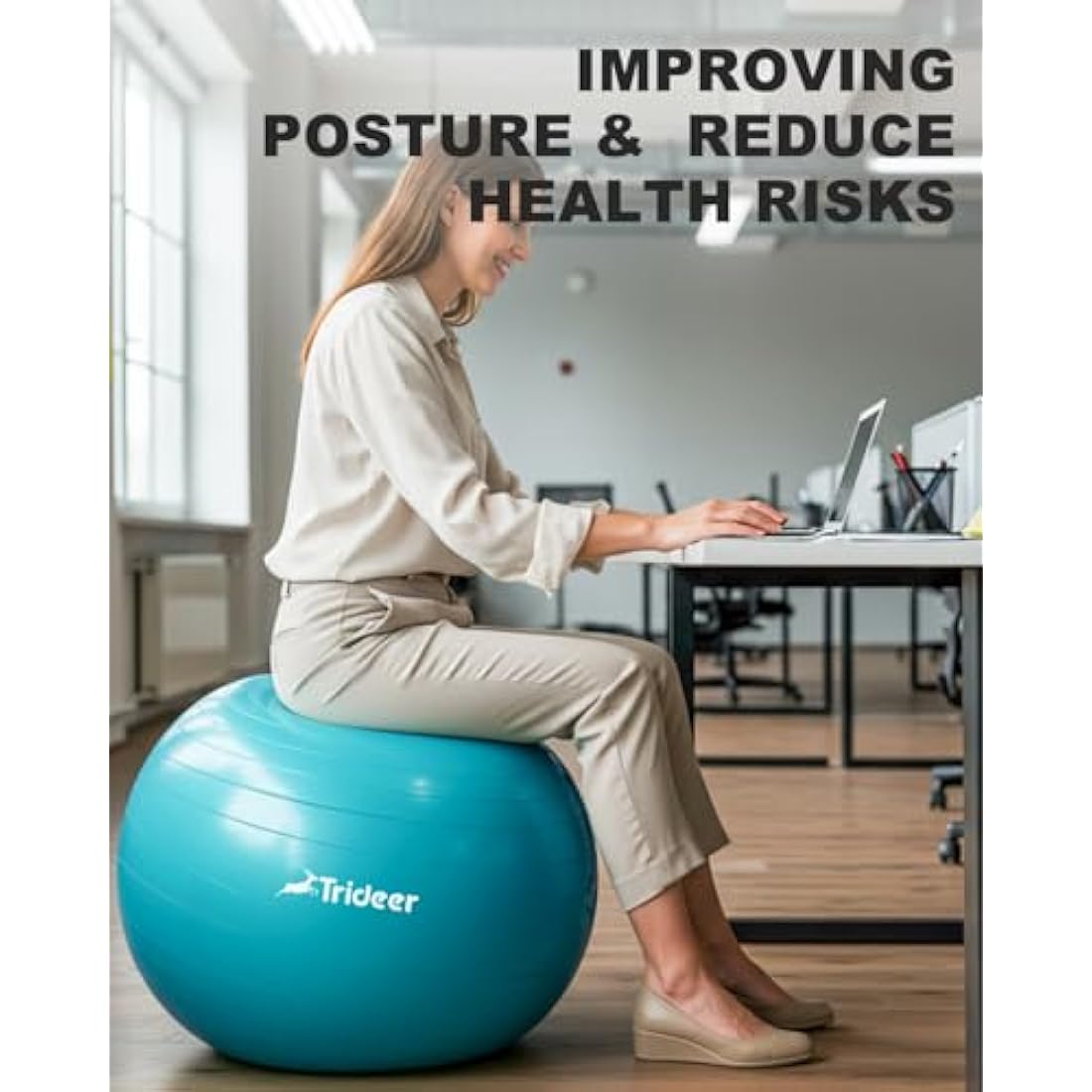 Trideer Exercise & Yoga Ball - 5 Sizes, Pregnancy & Maternity, Anti-Burst, Heavy Duty, Office Chair Ball & Gym Ball with Quick Pump