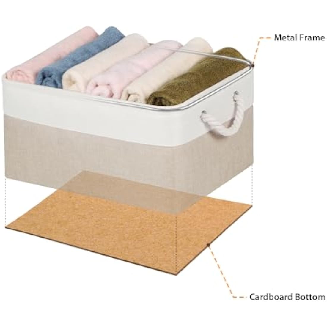 Syeeiex Storage Basket for Shelves [3-Pack], Storage Boxes with Handles, Large Fabric Storage Bins for Organizing Home and Office, White & Khaki