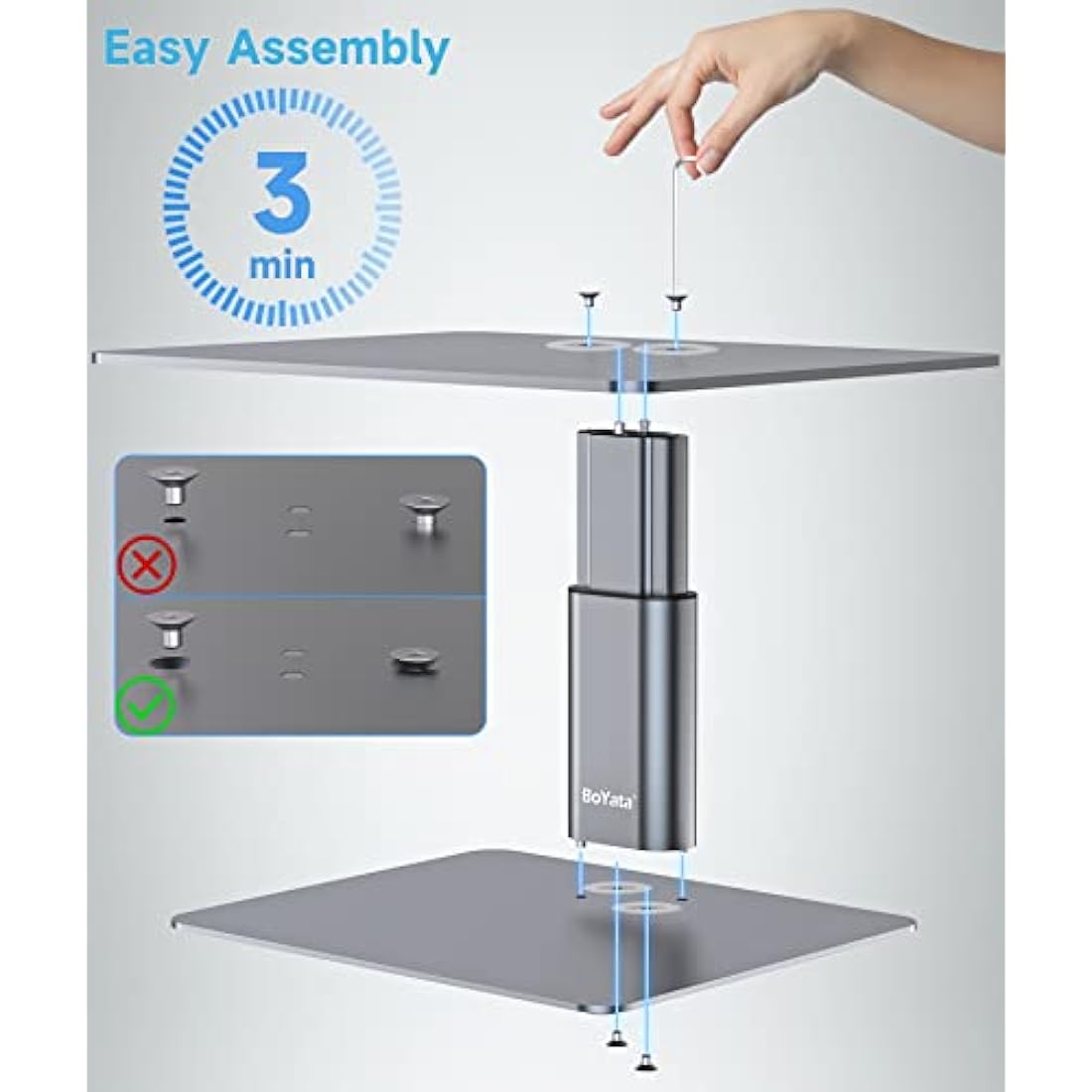 BoYata Monitor Stand Riser, Metallic Adjustable Height Desktop Stand Storage Organizer Compatible with Display, Computer, Laptop, iMac, TV, PC, Printer and All Screen Display-Grey