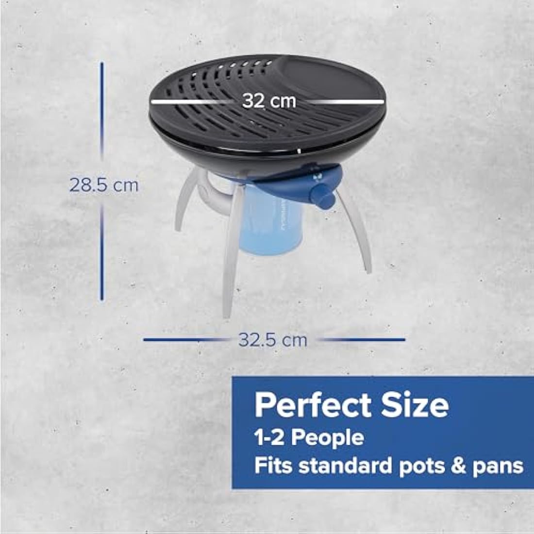Campingaz Party Grill, Camping Stove and Grill, All-in-One Portable Camping BBQ, with Griddle, Grid and Pan Support, Black