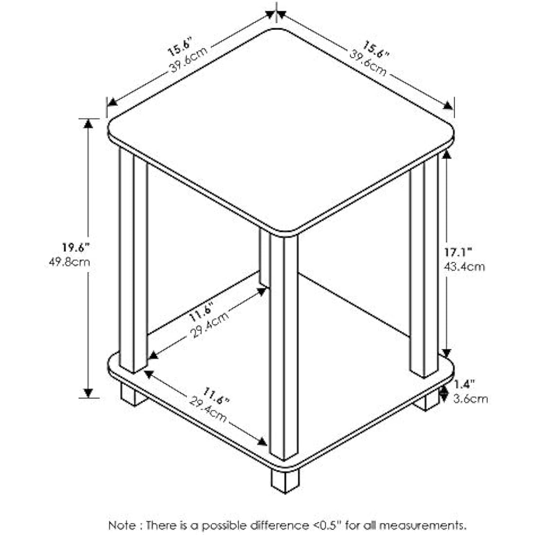 Furinno Simplistic 2-Pack End Table, Side Table, French Oak Grey/Grey, 39.6 x 39.6 cm (2-Pack)