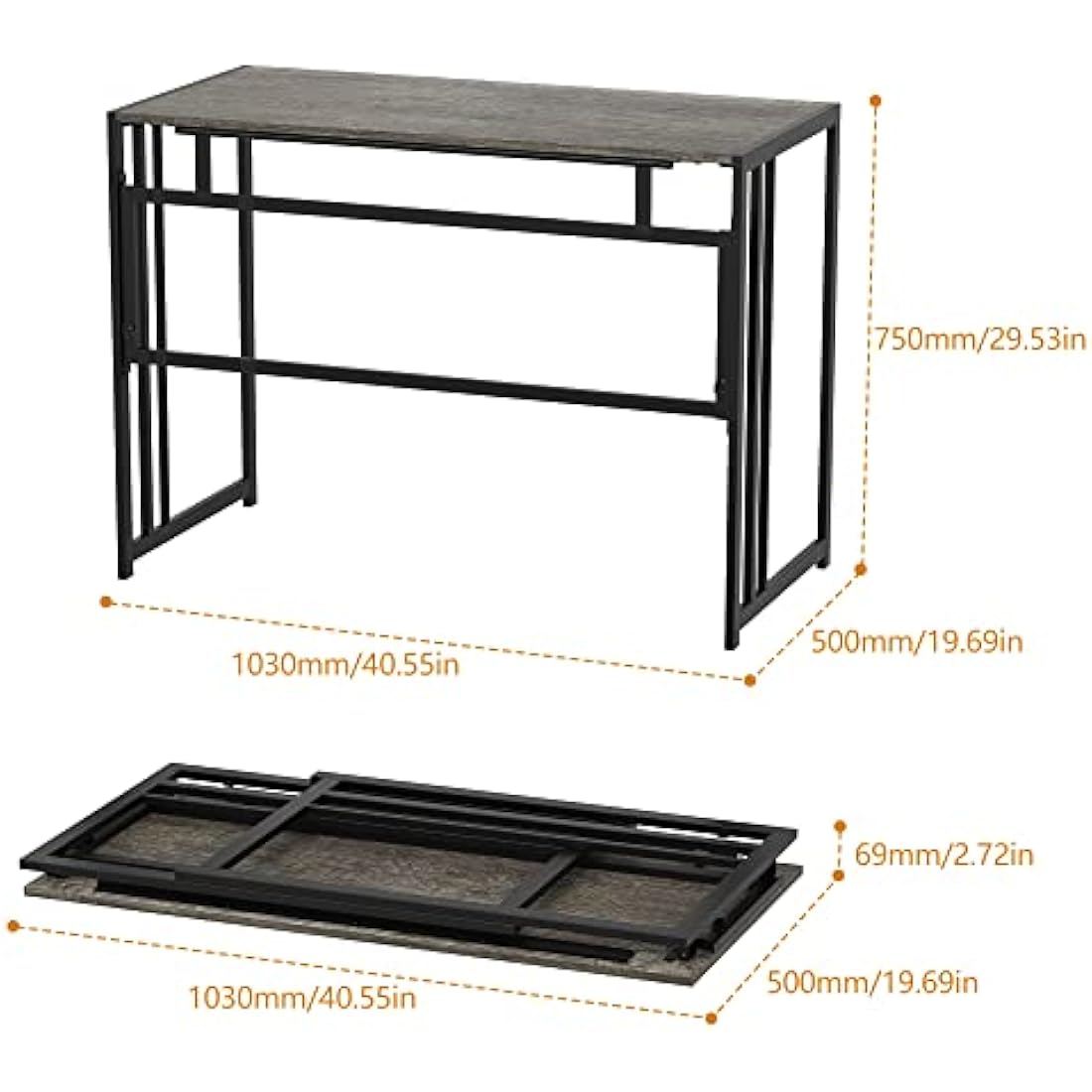 Ulifance Folding Computer Desk for Home Office No-Assembly Writing Desk (Black Oak)