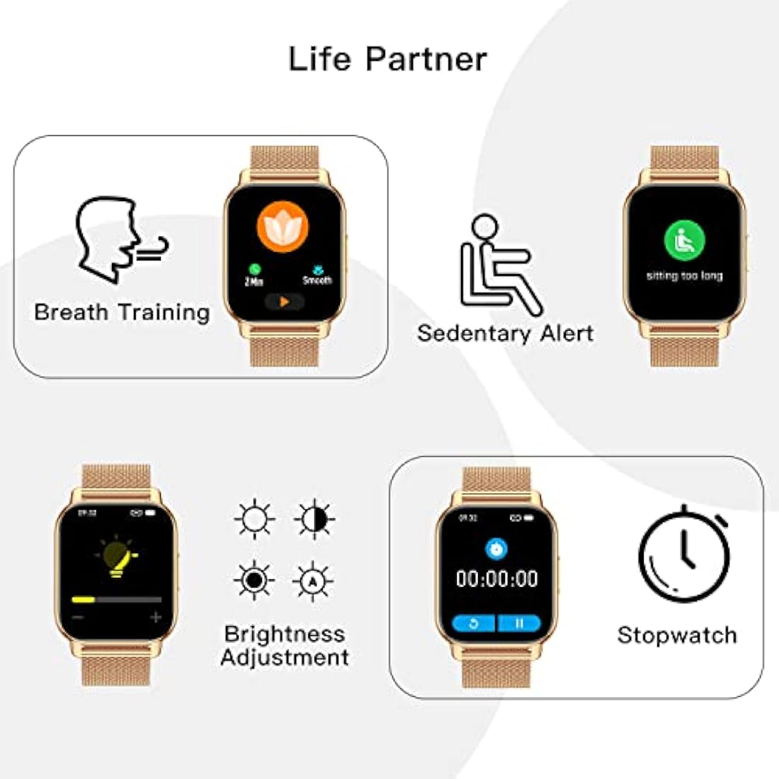 Popglory Smart Watch for Women Men Answer/Make Calls, 1.85" Smartwatch 44mm 2 Straps & Split Screen, 100+ Sports Fitness Watch with Blood Pressure/Oxygen/Heart Rate Monitor for iOS and Android