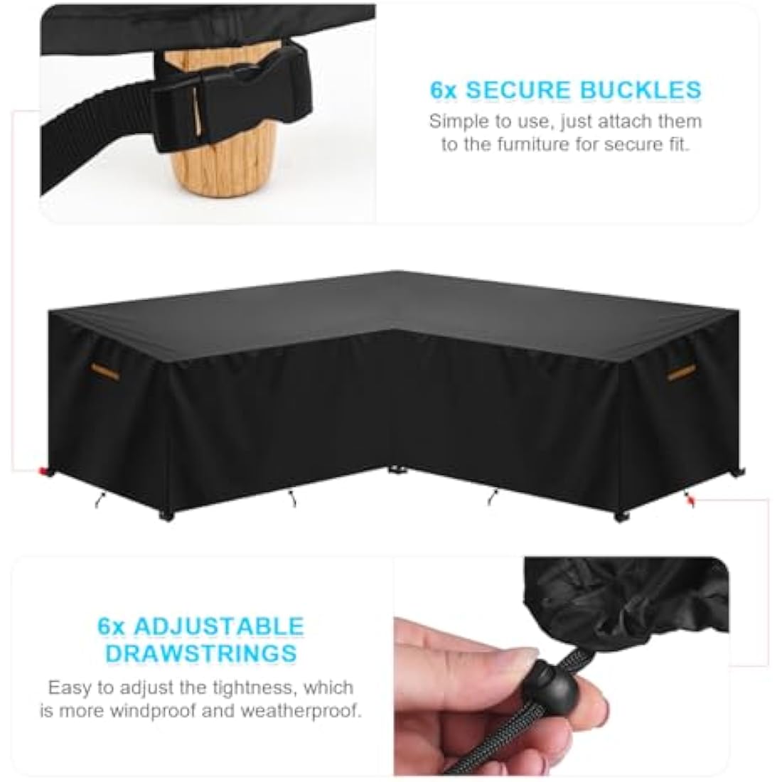 SanGlory V-Shape Garden Furniture - Waterproof Patio Sofa Couch Cover, Heavy Duty Oxford Outdoor Rattan Corner Sofa Cover Anti-UV, 270x270x90/90x65cm