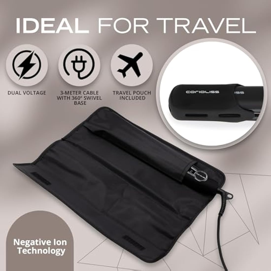 Corioliss C1 Hair Straightener for Women | Professional Titanium Plates | Ionic Flat Iron | Temperature Control 120°C to 235°C | Straightening and Waves | Travel Case | UK Plug | Black Chrome